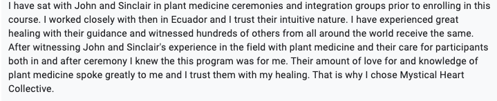 Mystical Heart Collective Testimonials
